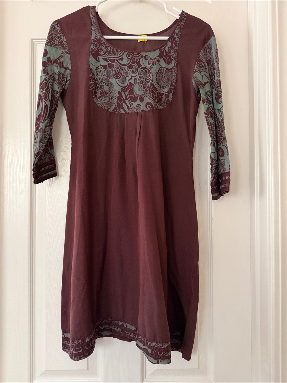 Maroon Dress with Teal Paisley Accents